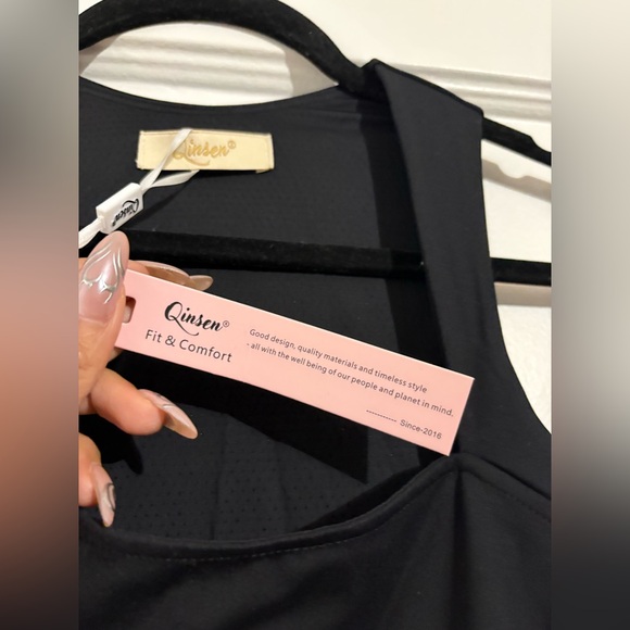 QINSEN Women's Square Neck Bodice Dress Sleeveless Stretch Flare Mini Dresses - Picture 3 of 9